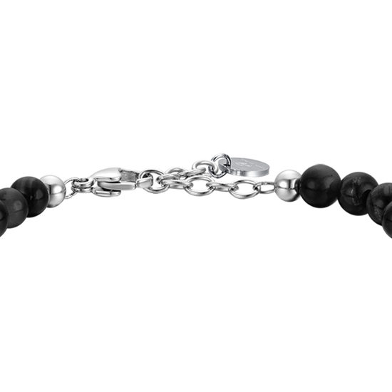 PULSERA DE ACERO PARA HOMBRE CON PIEDRAS NEGRAS Y ELEMENTOS DE ACERO