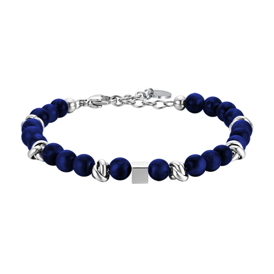 PULSERA DE ACERO PARA HOMBRE CON PIEDRAS AZULES Y ELEMENTOS DE ACERO