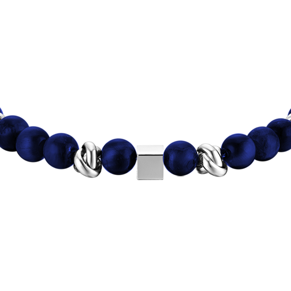PULSERA DE ACERO PARA HOMBRE CON PIEDRAS AZULES Y ELEMENTOS DE ACERO