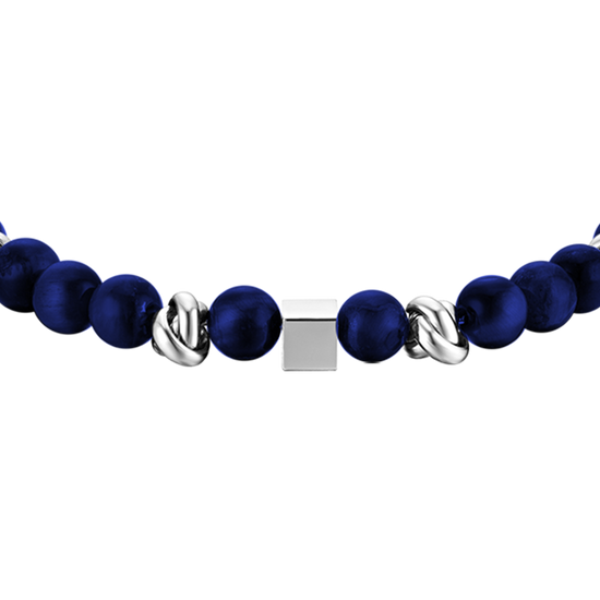 PULSERA DE ACERO PARA HOMBRE CON PIEDRAS AZULES Y ELEMENTOS DE ACERO