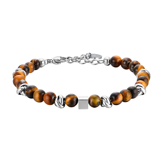 PULSERA DE ACERO PARA HOMBRE CON PIEDRAS OJO DE TIGRE Y ELEMENTOS DE ACERO