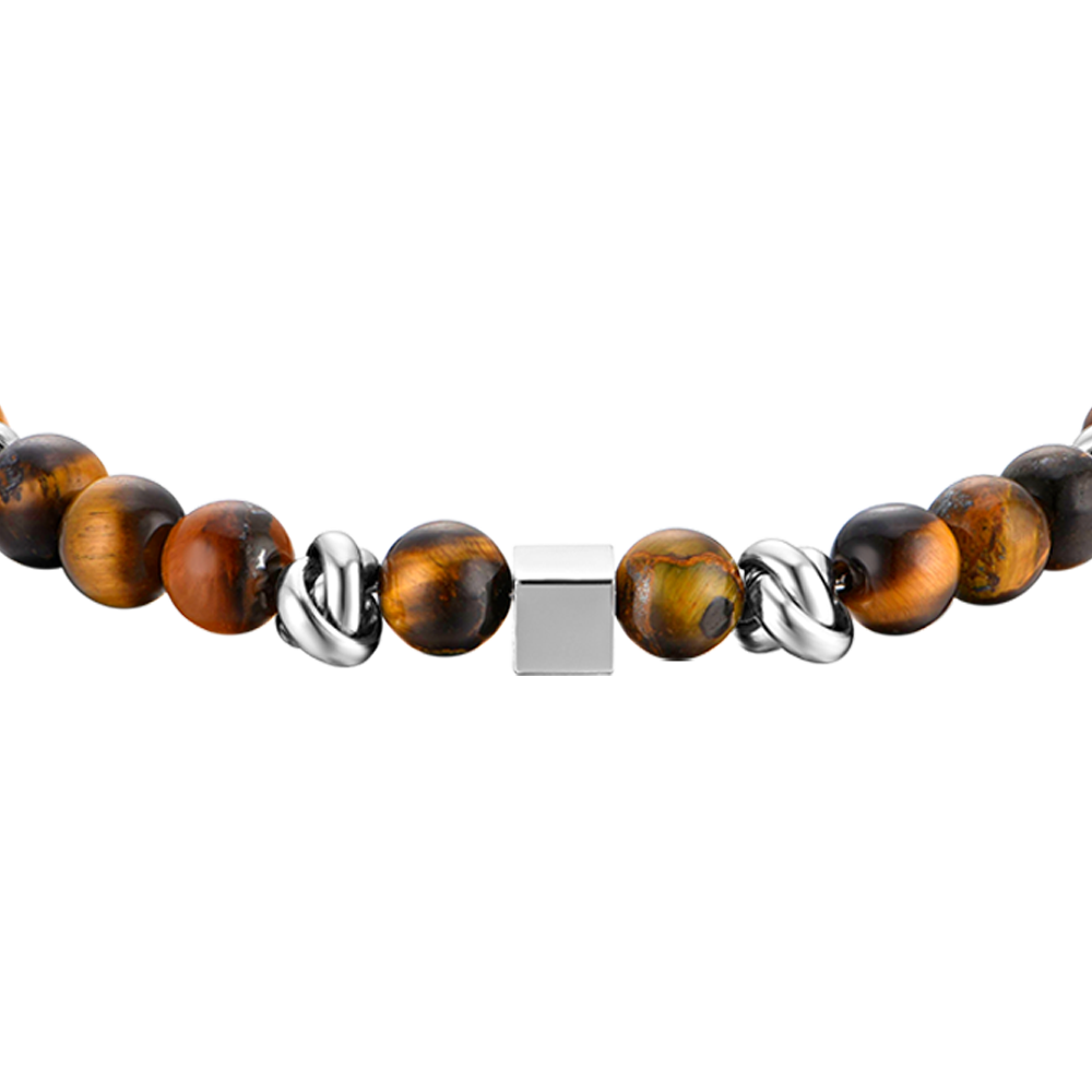 PULSERA DE ACERO PARA HOMBRE CON PIEDRAS OJO DE TIGRE Y ELEMENTOS DE ACERO