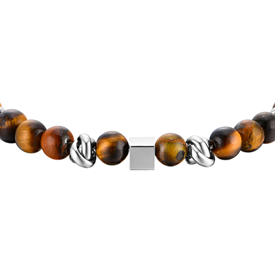PULSERA DE ACERO PARA HOMBRE CON PIEDRAS OJO DE TIGRE Y ELEMENTOS DE ACERO