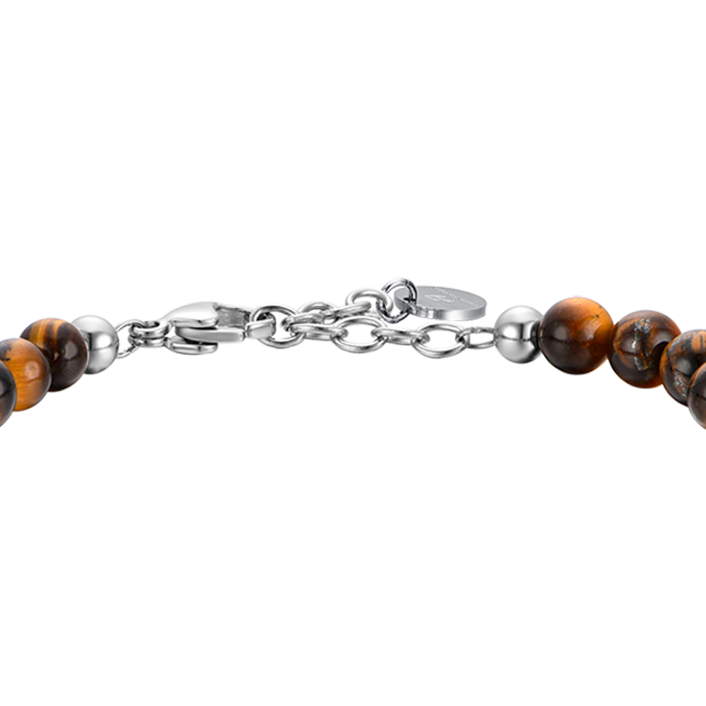 PULSERA DE ACERO PARA HOMBRE CON PIEDRAS OJO DE TIGRE Y ELEMENTOS DE ACERO