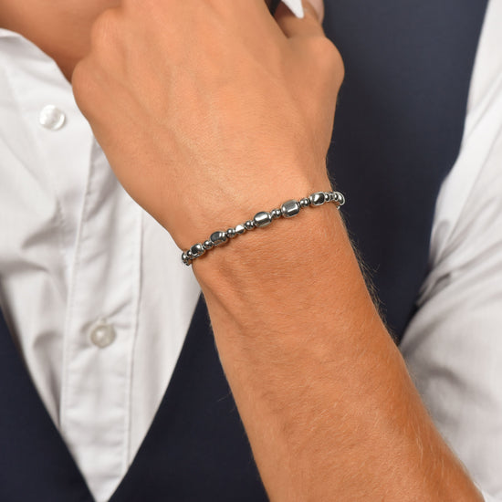 PULSERA DE ACERO PARA HOMBRE CON HEMATITA PLATEADA