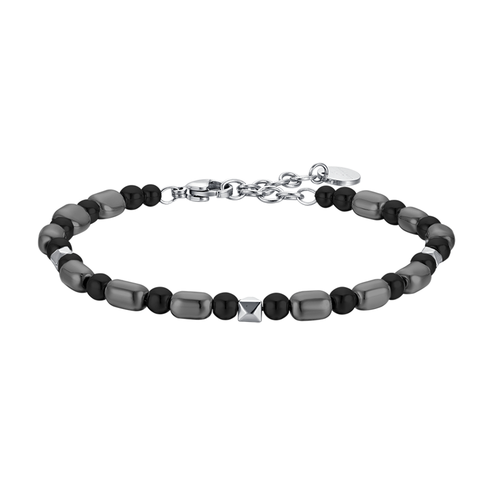 PULSERA DE ACERO PARA HOMBRE CON IP GUN Y HEMATITES NEGRA