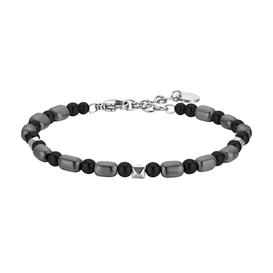 PULSERA DE ACERO PARA HOMBRE CON IP GUN Y HEMATITES NEGRA