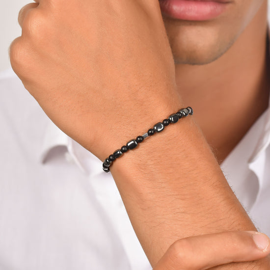 PULSERA DE ACERO PARA HOMBRE CON IP GUN Y HEMATITES NEGRA