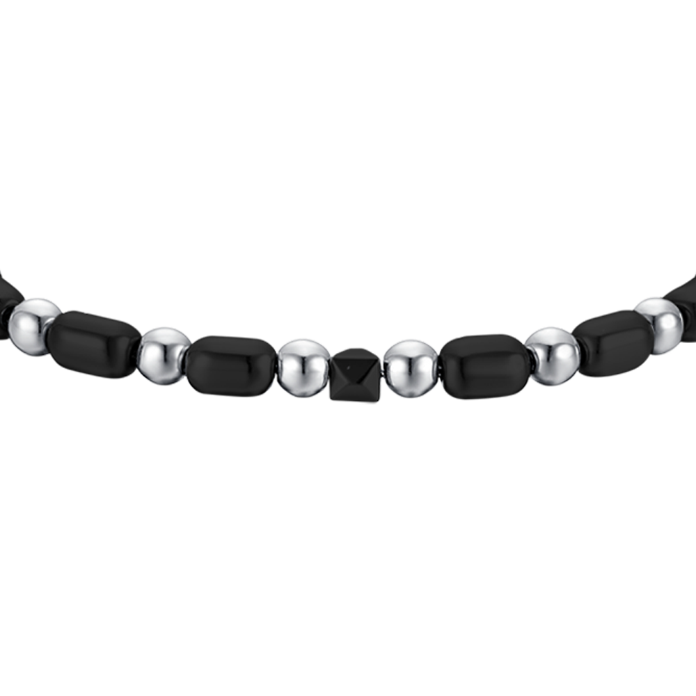 PULSERA DE ACERO PARA HOMBRE CON IP GUN Y HEMATITES NEGRA