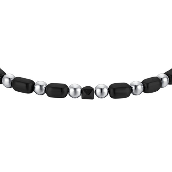 PULSERA DE ACERO PARA HOMBRE CON IP GUN Y HEMATITES NEGRA