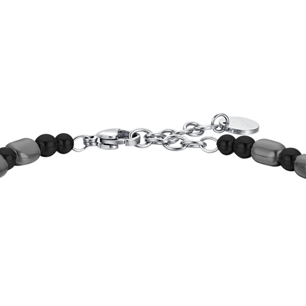 PULSERA DE ACERO PARA HOMBRE CON IP GUN Y HEMATITES NEGRA
