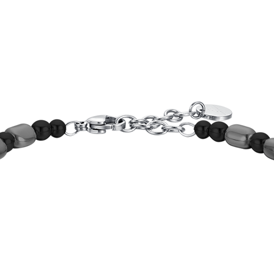 PULSERA DE ACERO PARA HOMBRE CON IP GUN Y HEMATITES NEGRA