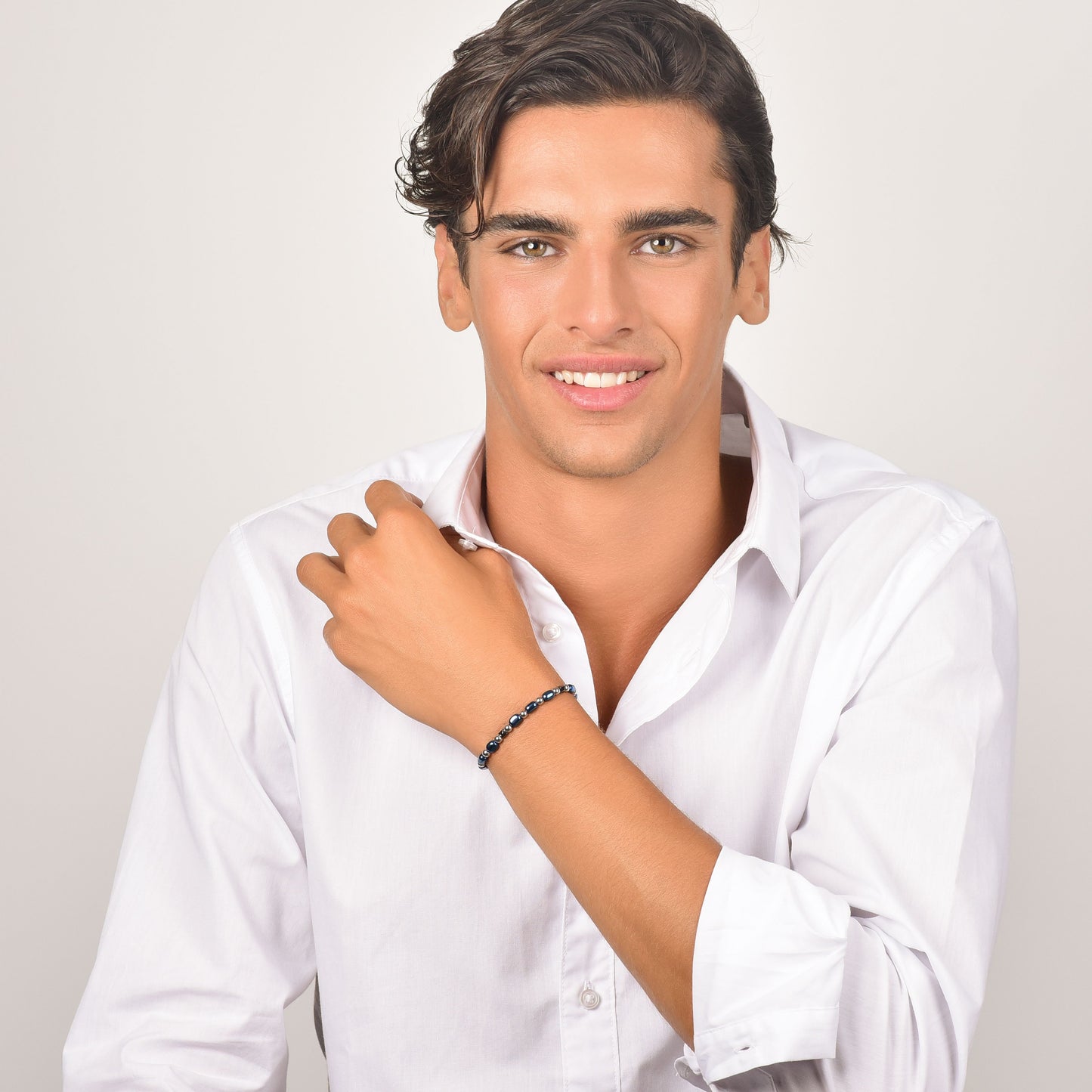 PULSERA DE ACERO PARA HOMBRE CON HEMATITES AZUL