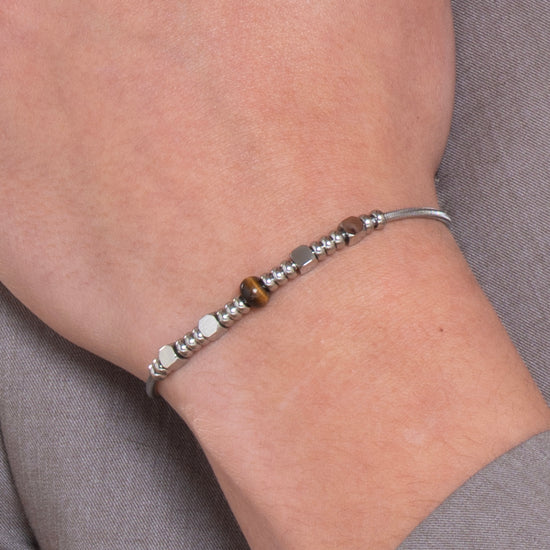 PULSERA DE ACERO PARA HOMBRE CON PIEDRAS OJO DE TIGRE