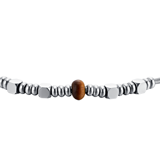 PULSERA DE ACERO PARA HOMBRE CON PIEDRAS OJO DE TIGRE