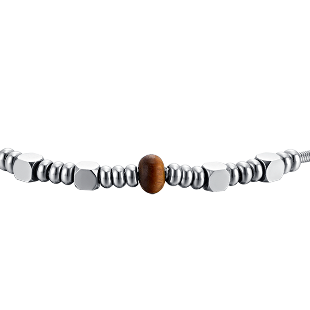 PULSERA DE ACERO PARA HOMBRE CON PIEDRAS OJO DE TIGRE