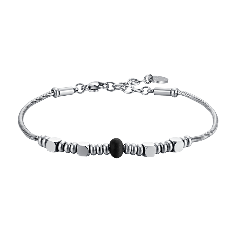 BRAZALETE DE ACERO PARA HOMBRE CON ÁGATA NEGRA