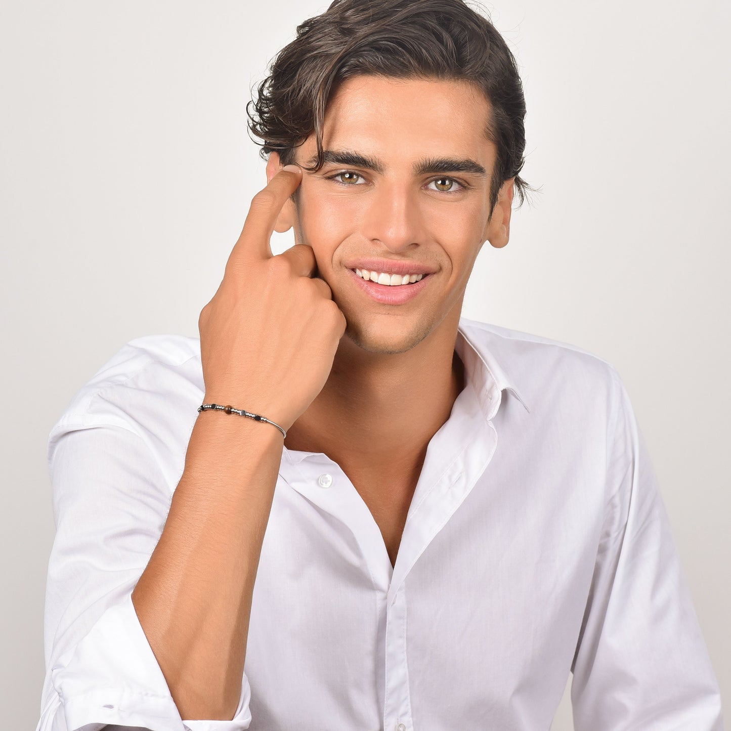 BRAZALETE DE ACERO PARA HOMBRE CON ÁGATA NEGRA