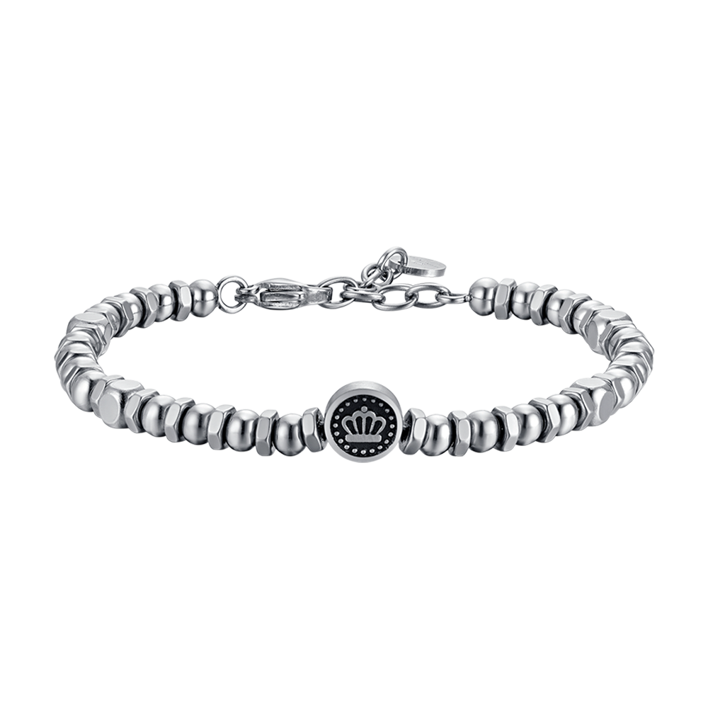 BRAZALETE DE ACERO PARA HOMBRE CON CORONA Y ESMALTE NEGRO