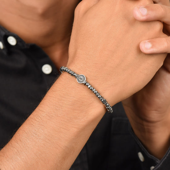 BRAZALETE DE ACERO PARA HOMBRE CON CORONA Y ESMALTE NEGRO