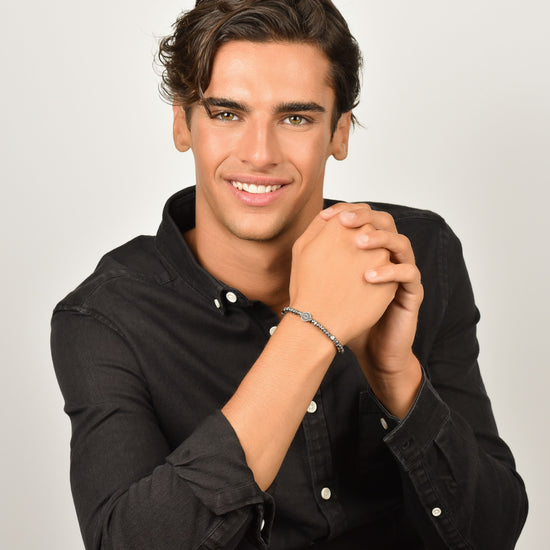 BRAZALETE DE ACERO PARA HOMBRE CON CORONA Y ESMALTE NEGRO