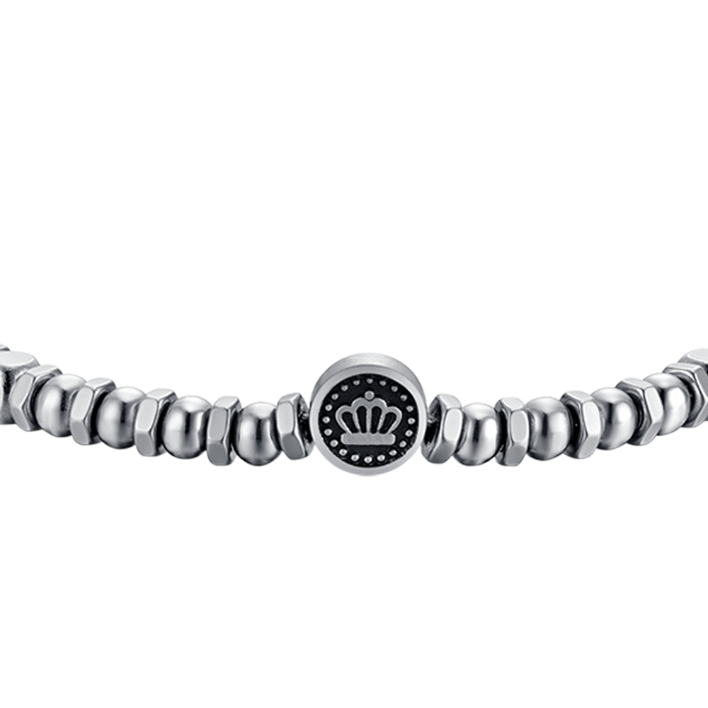 BRAZALETE DE ACERO PARA HOMBRE CON CORONA Y ESMALTE NEGRO