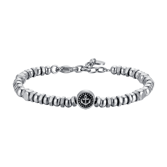 PULSERA DE ACERO PARA HOMBRE CON ANCLA Y ESMALTE NEGRO