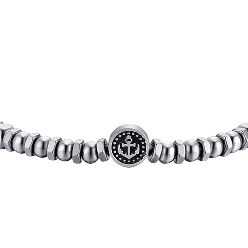 PULSERA DE ACERO PARA HOMBRE CON ANCLA Y ESMALTE NEGRO