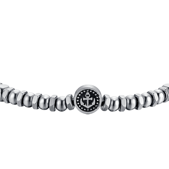 PULSERA DE ACERO PARA HOMBRE CON ANCLA Y ESMALTE NEGRO