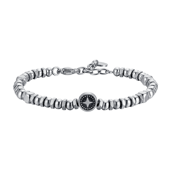 BRAZALETE DE ACERO PARA CABALLERO CON ROSA DE LOS VIENTOS Y ESMALTE NEGRO