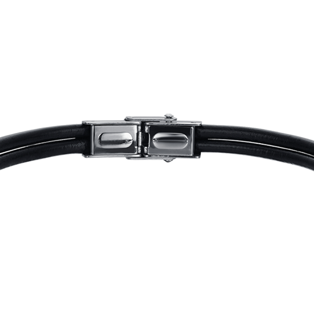 PULSERA DE CABALLERO DE CUERO NEGRO CON ELEMENTOS DE ACERO
