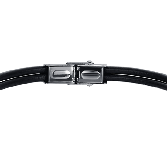 PULSERA DE CABALLERO DE CUERO NEGRO CON ELEMENTOS DE ACERO