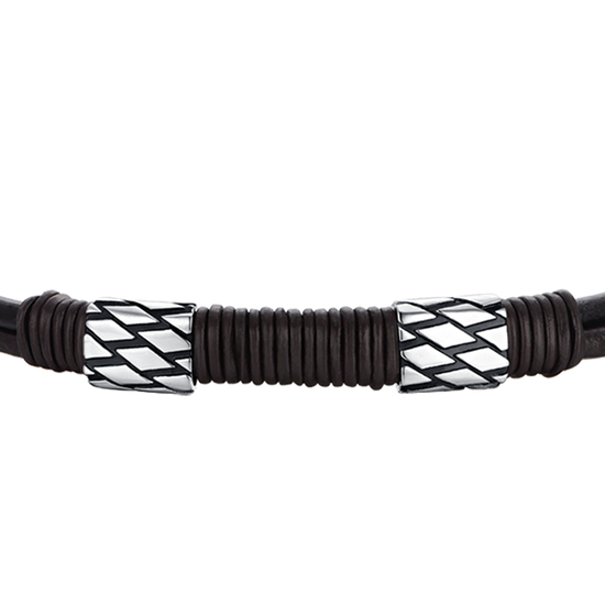 PULSERA DE CABALLERO DE CUERO MARRÓN CON ELEMENTOS DE ACERO