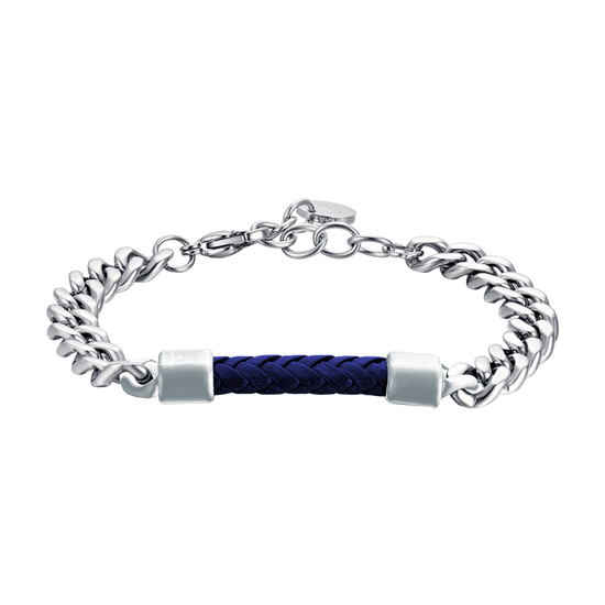 BRAZALETE DE ACERO PARA HOMBRE CON ELEMENTO DE CUERO AZUL