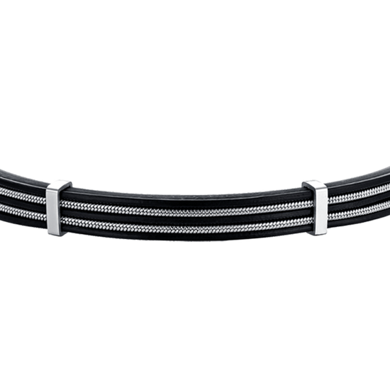 PULSERA DE CABALLERO DE CUERO NEGRO CON ELEMENTOS DE ACERO