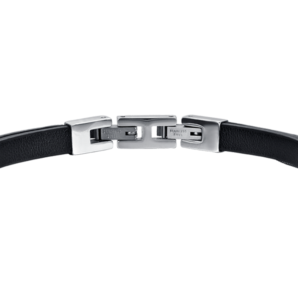 PULSERA DE CABALLERO DE CUERO NEGRO CON ELEMENTOS DE ACERO