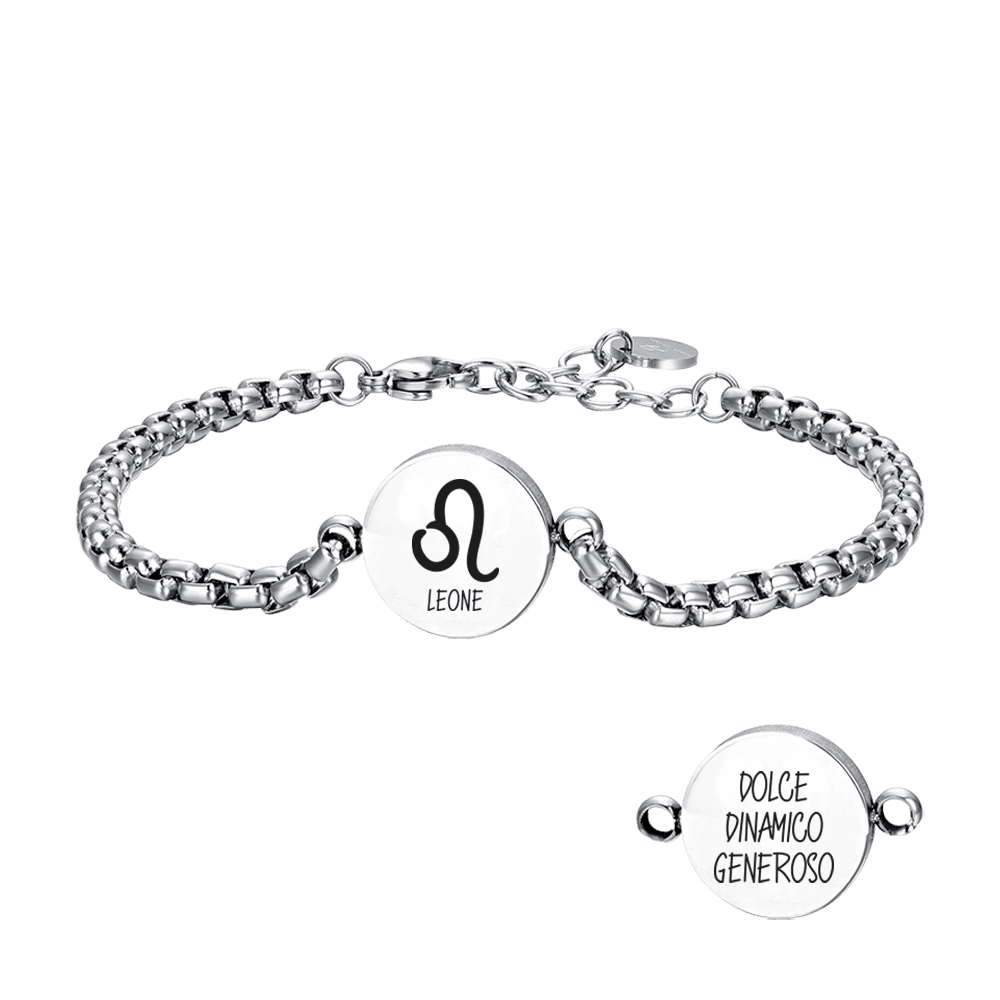 BRACCIALE UOMO IN ACCIAIO SEGNO ZODIACALE LEONE PIASTRA Luca Barra