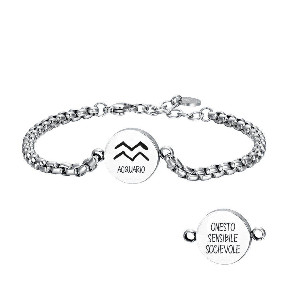 PULSERA DE ACERO PARA HOMBRE SIGNO DEL ZODIACO ACUARIO PLACA