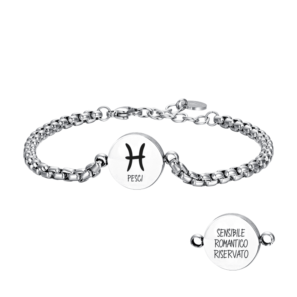 PULSERA DE ACERO PARA HOMBRE PLACA SIGNO ZODIACAL PISCIS