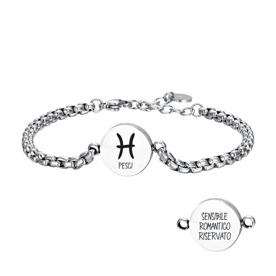 PULSERA DE ACERO PARA HOMBRE PLACA SIGNO ZODIACAL PISCIS