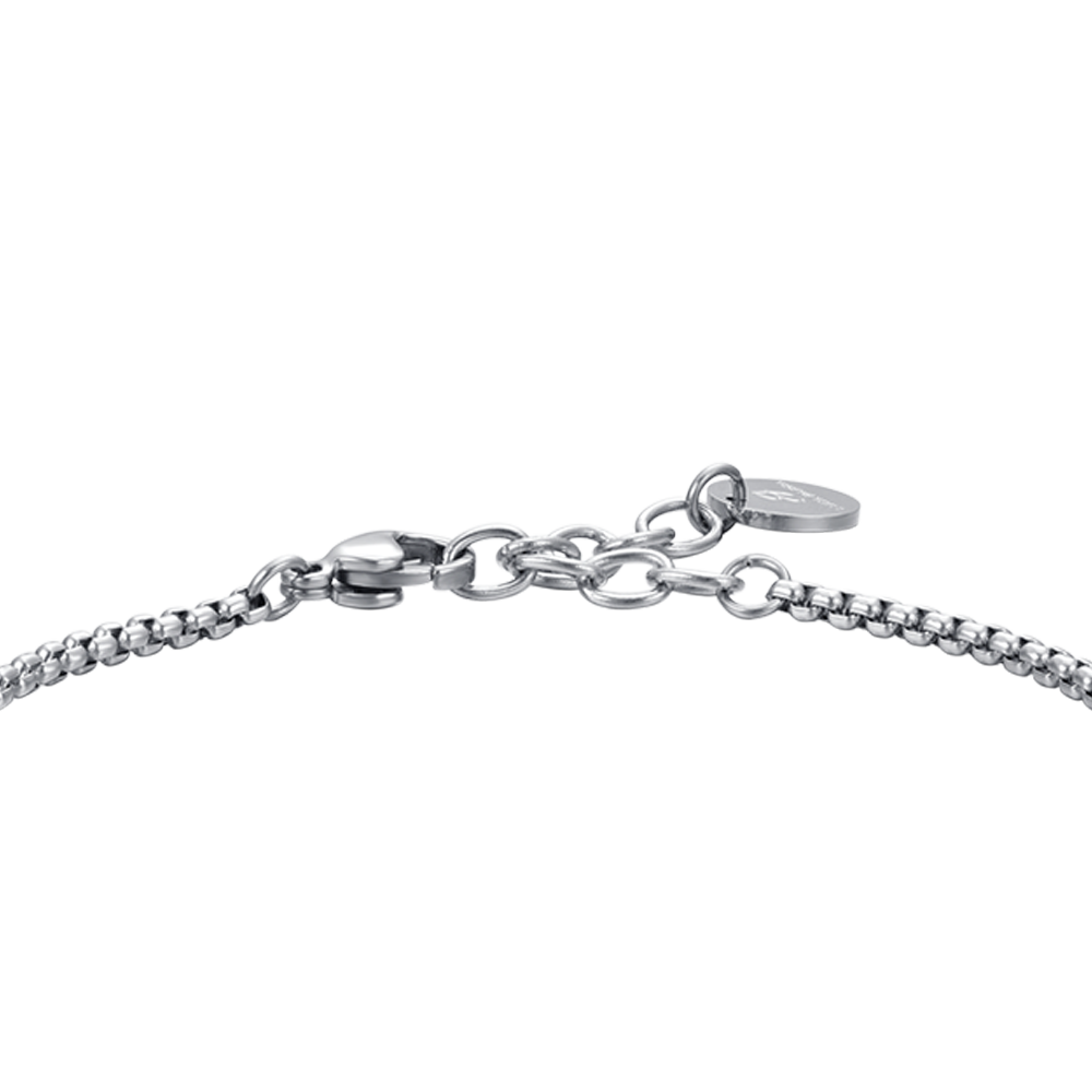 PULSERA ELEMENTO DE ACERO PARA HOMBRE CON CRUZ DE PLATA Y ESMALTE NEGRO