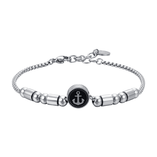 PULSERA ELEMENTO DE ACERO PARA HOMBRE CON ANCLA PLATEADA Y ESMALTE NEGRO