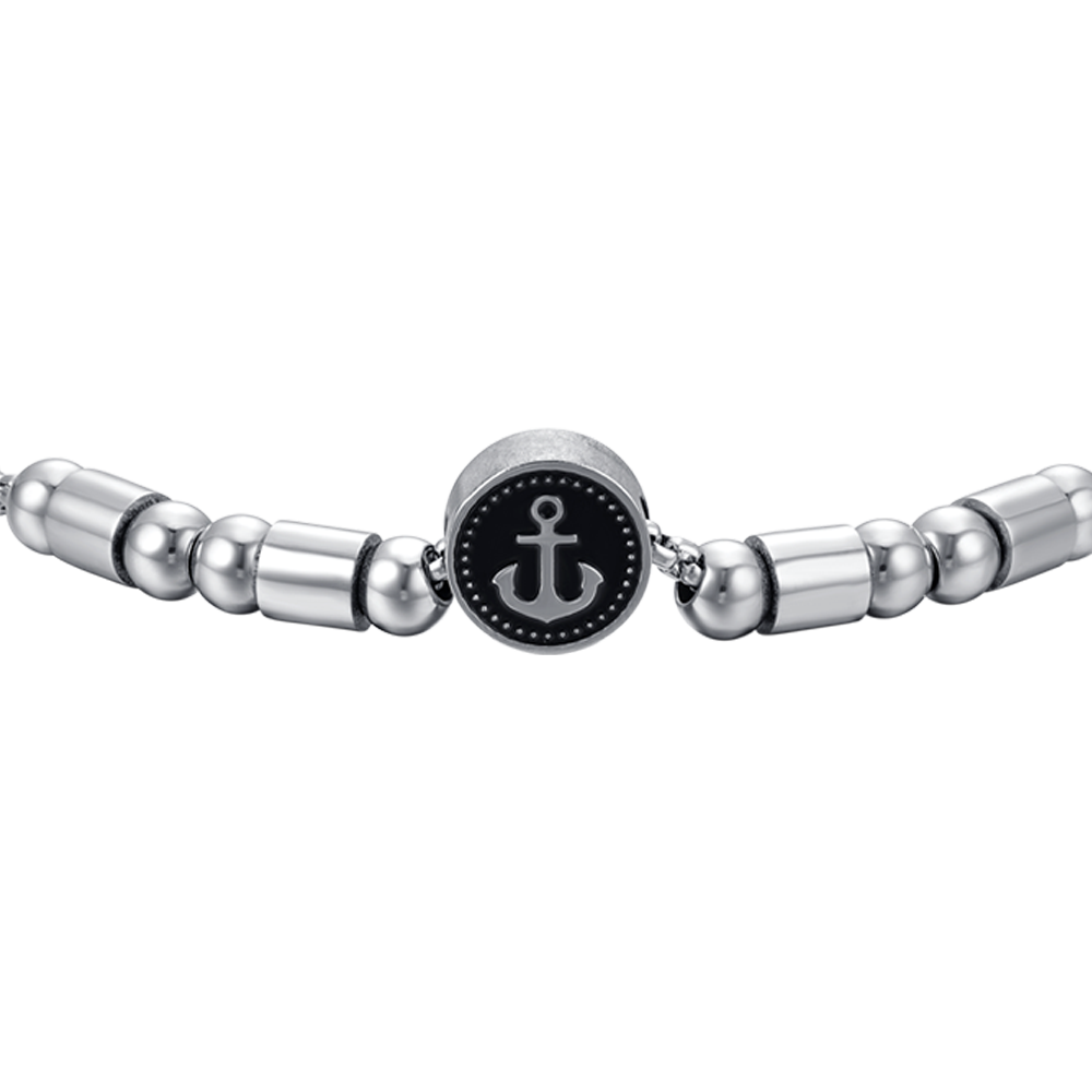 PULSERA ELEMENTO DE ACERO PARA HOMBRE CON ANCLA PLATEADA Y ESMALTE NEGRO
