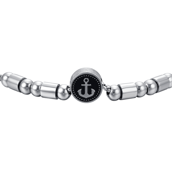 PULSERA ELEMENTO DE ACERO PARA HOMBRE CON ANCLA PLATEADA Y ESMALTE NEGRO
