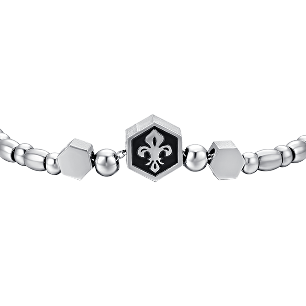 PULSERA ELEMENTO DE ACERO PARA HOMBRE CON LIRIO PLATEADO Y ESMALTE NEGRO