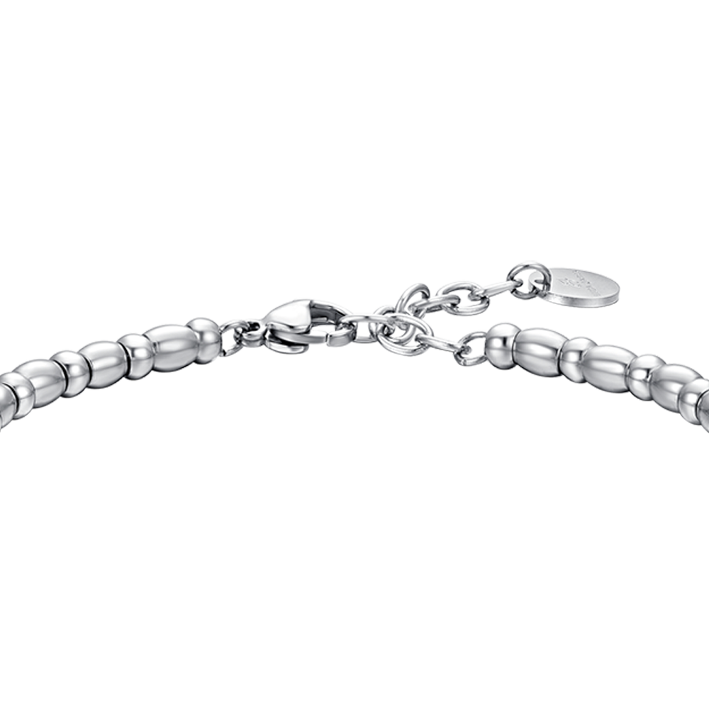 PULSERA ELEMENTO DE ACERO PARA HOMBRE CON LIRIO PLATEADO Y ESMALTE NEGRO
