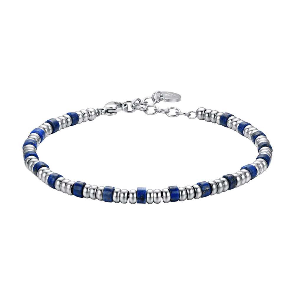 BRACCIALE UOMO IN ACCIAIO CON ELEMENTI SILVER E PIETRE BLU Luca Barra