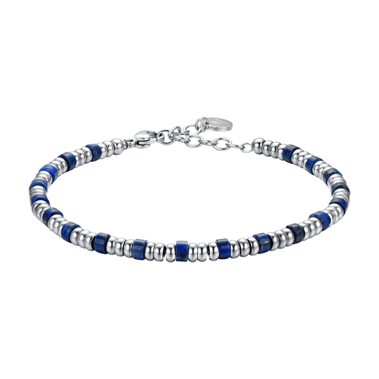 PULSERA DE ACERO PARA HOMBRE CON ELEMENTOS PLATEADOS Y PIEDRAS AZULES