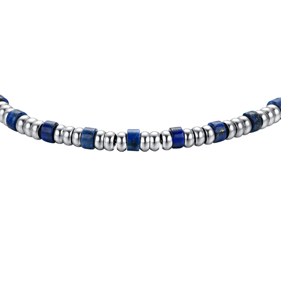 PULSERA DE ACERO PARA HOMBRE CON ELEMENTOS PLATEADOS Y PIEDRAS AZULES