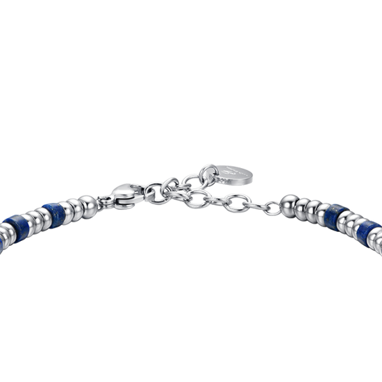 PULSERA DE ACERO PARA HOMBRE CON ELEMENTOS PLATEADOS Y PIEDRAS AZULES
